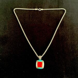 Sterling silver rope chain with coral pendant